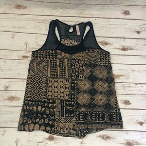 Black and Tan tribal print tank